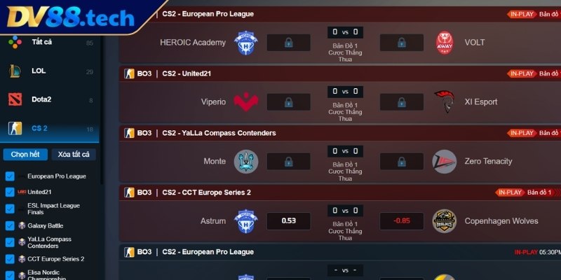 E-Sport DV88 - Sảnh Cá Cược Thể Thao Điện Tử Hàng Đầu 2025 2 Trò chơi CS2 (Counter-Strike 2) hấp dẫn