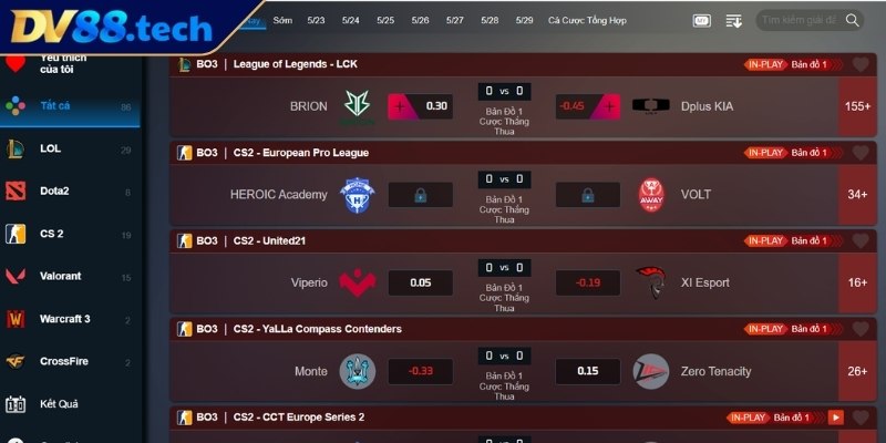 Khám phá sảnh thể thao ảo DV88